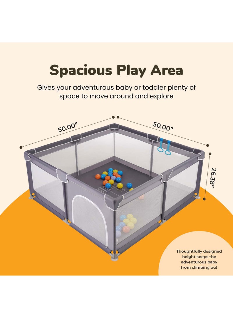 CoddleBaby Baby Playpen, Large Baby Playard with 127×127 cm Space, 360° Mesh Visibility, Safety Zipper Door, Non-Slip Base, Includes Ocean Balls & Pull Rings - Image 3