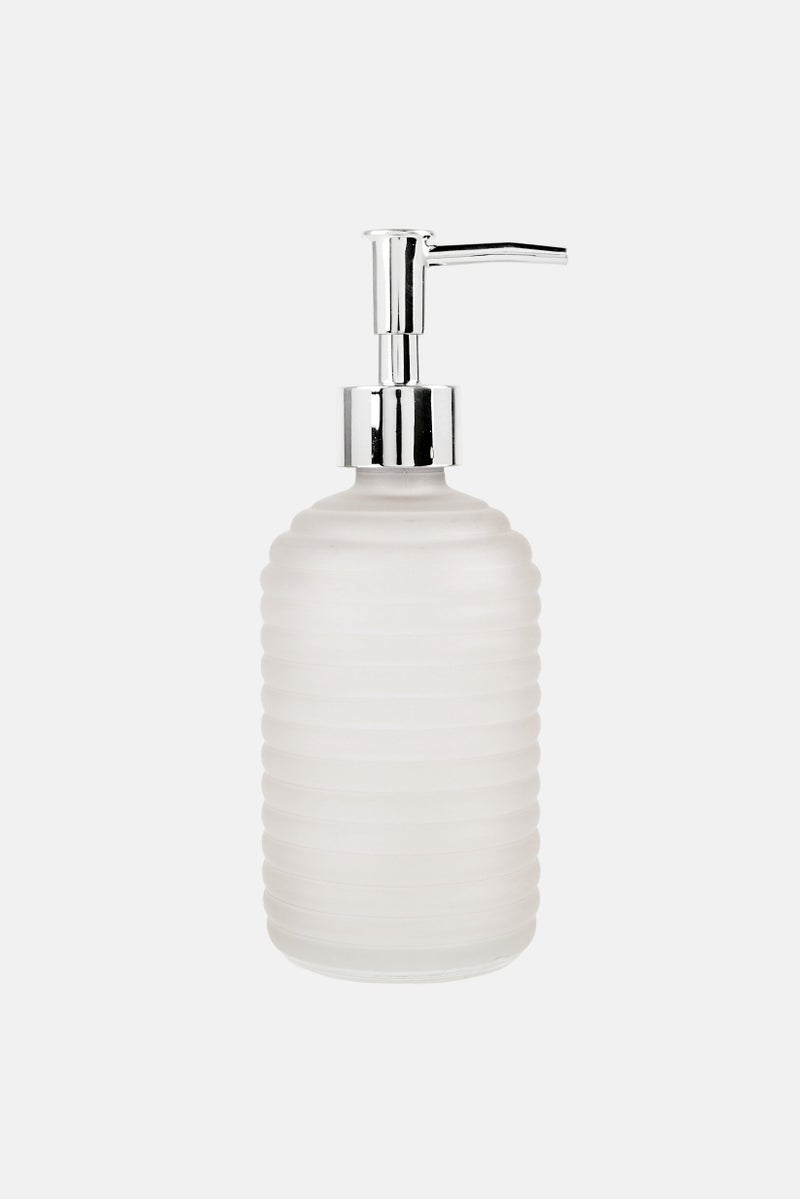Bath Bliss Catalina Frosted Ribbed Glass Soap Dispenser, Transparent  - Image 1