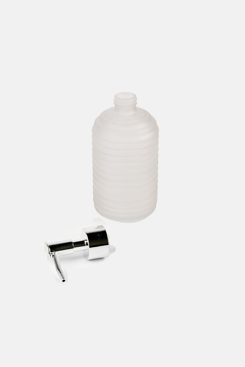 Bath Bliss Catalina Frosted Ribbed Glass Soap Dispenser, Transparent  - Image 3