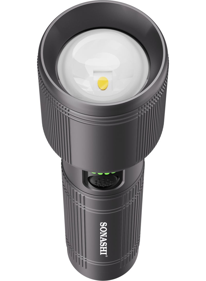 SONASHI Rechargeable LED Torch with Aerospace-Grade Aluminum Body | 20W Hyper Bright Laser LED, 1200m Range, 1500 Lumens | Zoom Function: ON–High–Low–OFF (Double Click for Strobe & SOS) | Water, Shock & Corrosion Resistant | 4000mAh Battery, Type-C Charging | SLT-604Z - Image 4