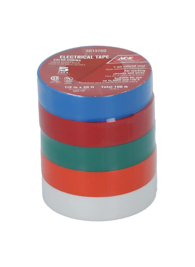 آيس شريط كهربائي متعدد الألوان مكون من 5 قطع مقاس 1/2 بوصة × 20 قدمًا - Image 1