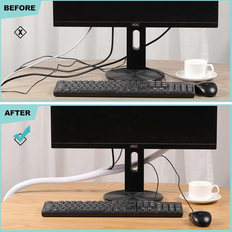 AGPTEK Cable Sleeve, 10ft - 1 inch Cable Management Desk Cord Cover Organizer Wire Hider for Home Office Computer TV Wire Loom Tubing Pet Proof Cord Protector from Cat Dog Chewing, Black - Image 5