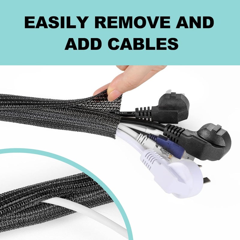 AGPTEK Cable Sleeve, 10ft - 1 inch Cable Management Desk Cord Cover Organizer Wire Hider for Home Office Computer TV Wire Loom Tubing Pet Proof Cord Protector from Cat Dog Chewing, Black - Image 3