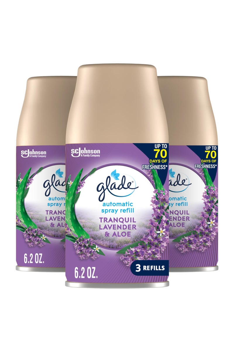 Glade Automatic Spray Refill, Air Freshener for Home and Bathroom, Tranquil Lavender & Aloe, 6.2 Oz, 3 Count - Image 1