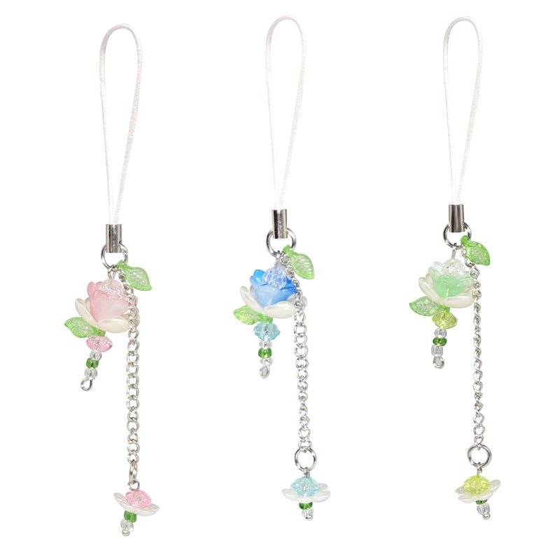 MAKIOTEKO 3 Pcs Lotus Flower Phone Charms, Cute Beaded Flower Phone Strap Y2K Accessories for Bag Keychain Camera Pendants Decor - Image 1