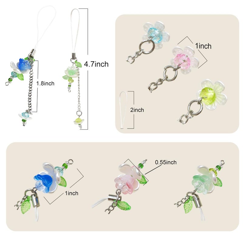 MAKIOTEKO 3 Pcs Lotus Flower Phone Charms, Cute Beaded Flower Phone Strap Y2K Accessories for Bag Keychain Camera Pendants Decor - Image 3