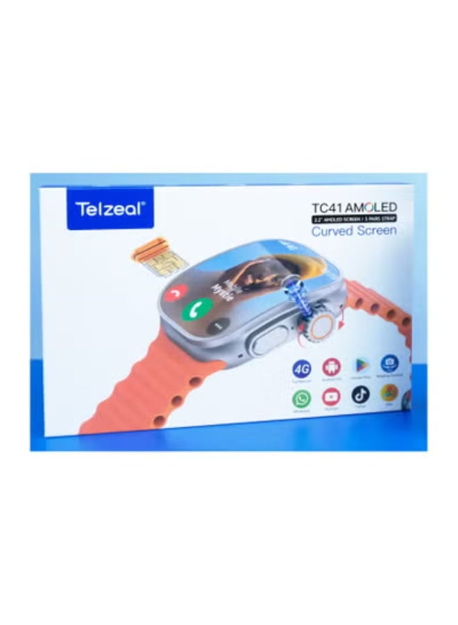 Telzeal TC41 Smartwatch with 2.2-Inch AMOLED Curved Display – 4G SIM Support, HD Camera, 3 Stylish Strap Options & Charging Cable – Smart Fitness Watch for Men & Women – Heart Rate Monitor, Step Counter & Notifications – Black Fitness Tracker for Android & iOS - Image 2