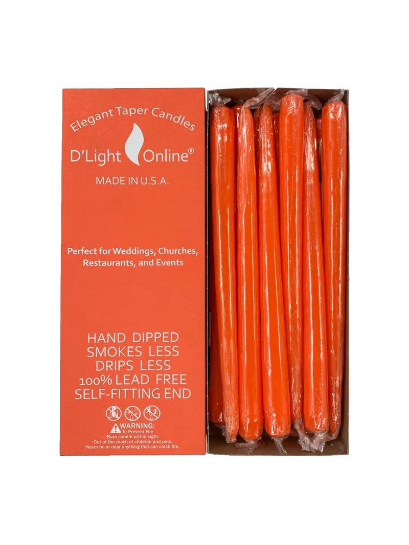 D'light Online Elegant Unscented 12" Orange Taper Candles Premium Quality Hand-Dipped Tapered Candles, Dripless and Smokeless - Set of 12 Individually Wrapped (12 Inch, Orange) - Image 1
