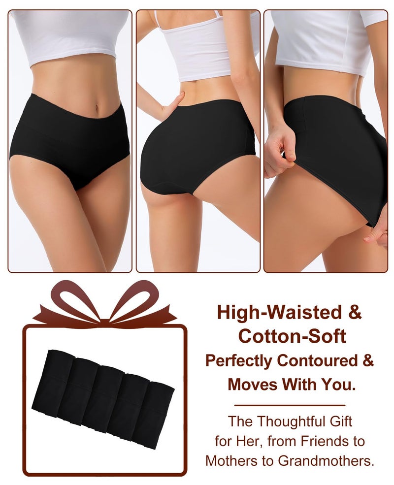 Sunm Boutique Cotton Underwear for Women, Full Coverage High Waisted Women's Briefs, Soft Breathable Ladies Panties (5 Pack, Large, Black) - Image 4
