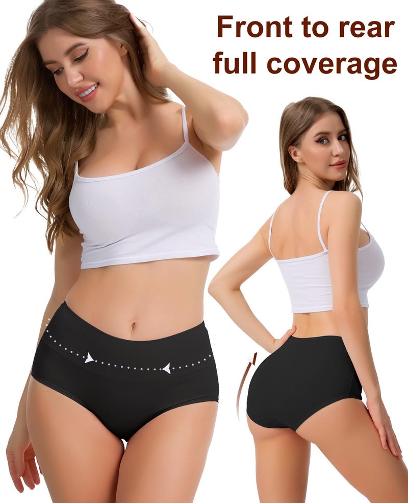 Sunm Boutique Cotton Underwear for Women, Full Coverage High Waisted Women's Briefs, Soft Breathable Ladies Panties (5 Pack, Large, Black) - Image 2