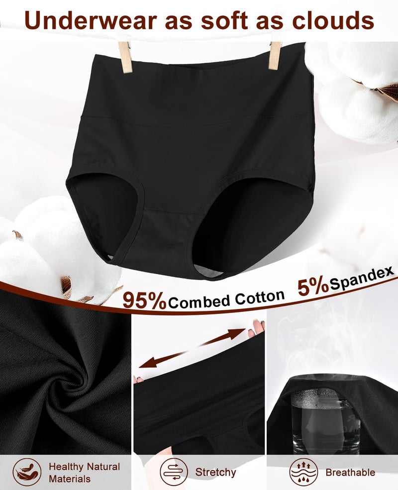 Sunm Boutique Cotton Underwear for Women, Full Coverage High Waisted Women's Briefs, Soft Breathable Ladies Panties (5 Pack, Large, Black) - Image 5