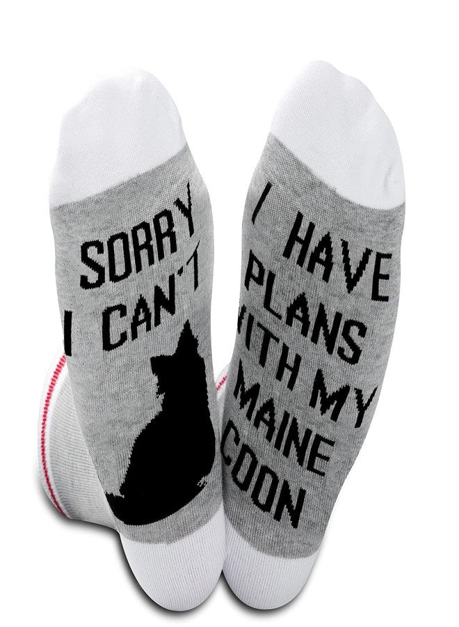 GJTIM 2PAIRS Funny Cat Lovers Cat Mom Socks - Sorry I Can't, I Have Plans With My Maine Coon - Image 1