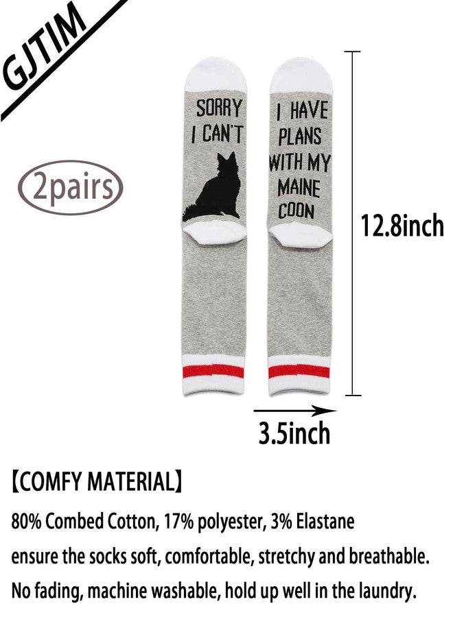 GJTIM 2PAIRS Funny Cat Lovers Cat Mom Socks - Sorry I Can't, I Have Plans With My Maine Coon - Image 2
