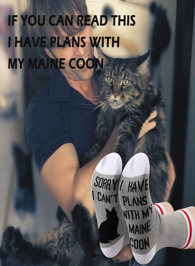 GJTIM 2PAIRS Funny Cat Lovers Cat Mom Socks - Sorry I Can't, I Have Plans With My Maine Coon - Image 5