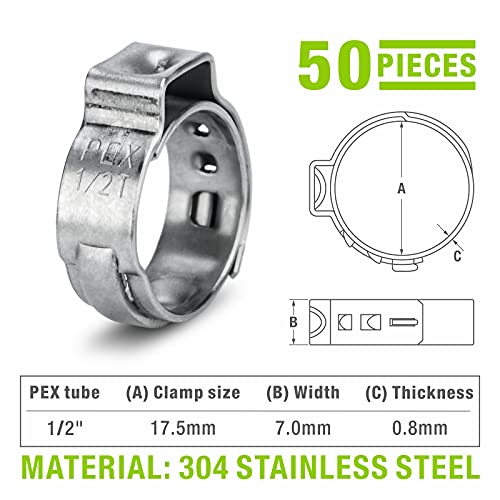 iCrimp 1/2-Inch PEX Stainless Steel Clamp Cinch Rings Crimp Pinch for ASTM F2098,50PCS - Image 2