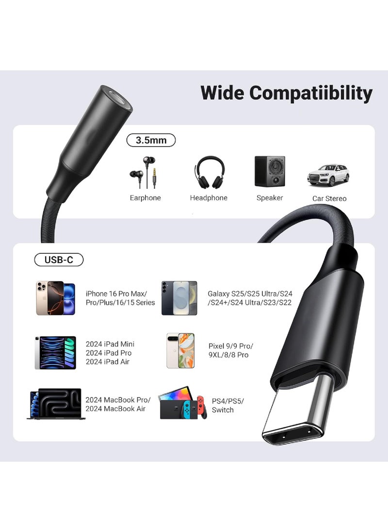 Rock Pow - USB C to 3.5mm Adapter iPhone 15 Headphones Adapter DAC USB C to Aux Headphone Adapter 3.5 mm to Type C Jack Adapter Braided Compatible with iPhone 15 Series iPad Pro Galaxy S22 S23 - Image 1