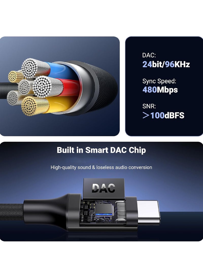 Rock Pow - USB C to 3.5mm Adapter iPhone 15 Headphones Adapter DAC USB C to Aux Headphone Adapter 3.5 mm to Type C Jack Adapter Braided Compatible with iPhone 15 Series iPad Pro Galaxy S22 S23 - Image 1