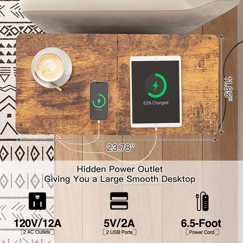 LIDYUK End Table with Charging Station, Narrow Side Table with Drawer and USB Ports & Power Outlets, Nightstand Bedside Tables for Small Spaces, Bedroom, Living Room, Rustic Brown - Image 4