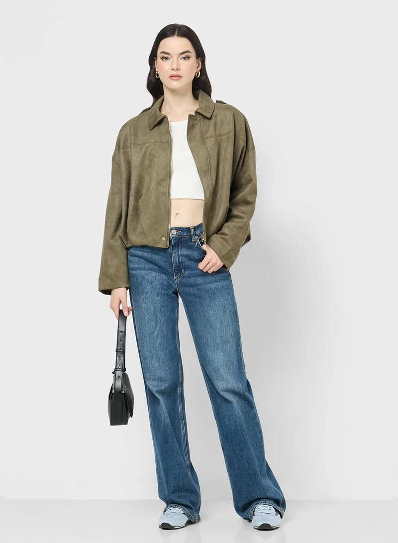 Ginger Suede Zip Up Jacket