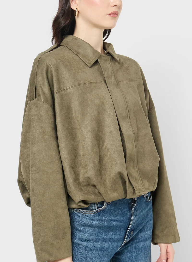 Ginger Suede Zip Up Jacket