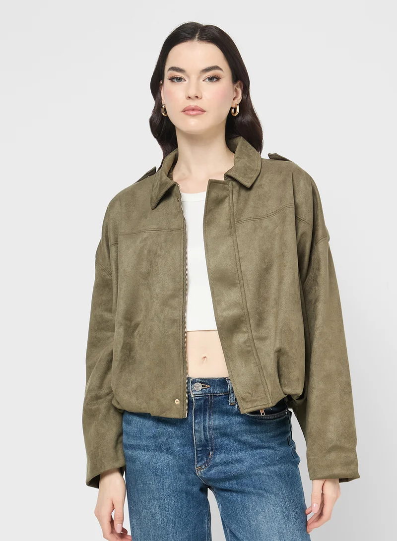 Ginger Suede Zip Up Jacket