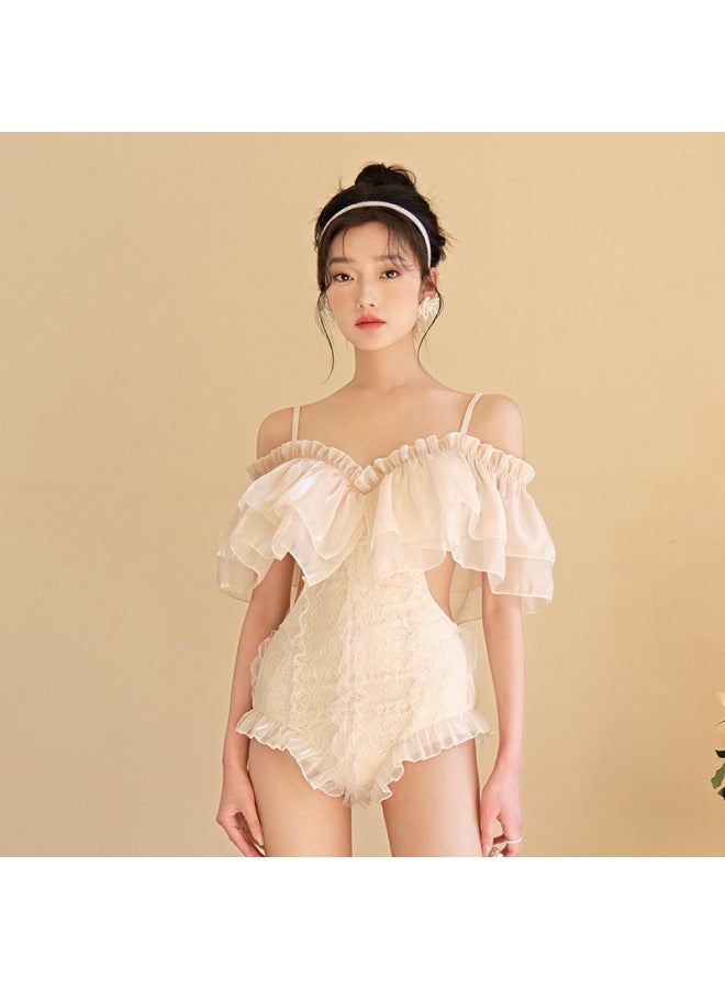 Generic Korean Style Women's Summer New One-piece Fairy Lotus Leaf Lace Fresh Simple Fashion Vacation Swimsuit Biki 