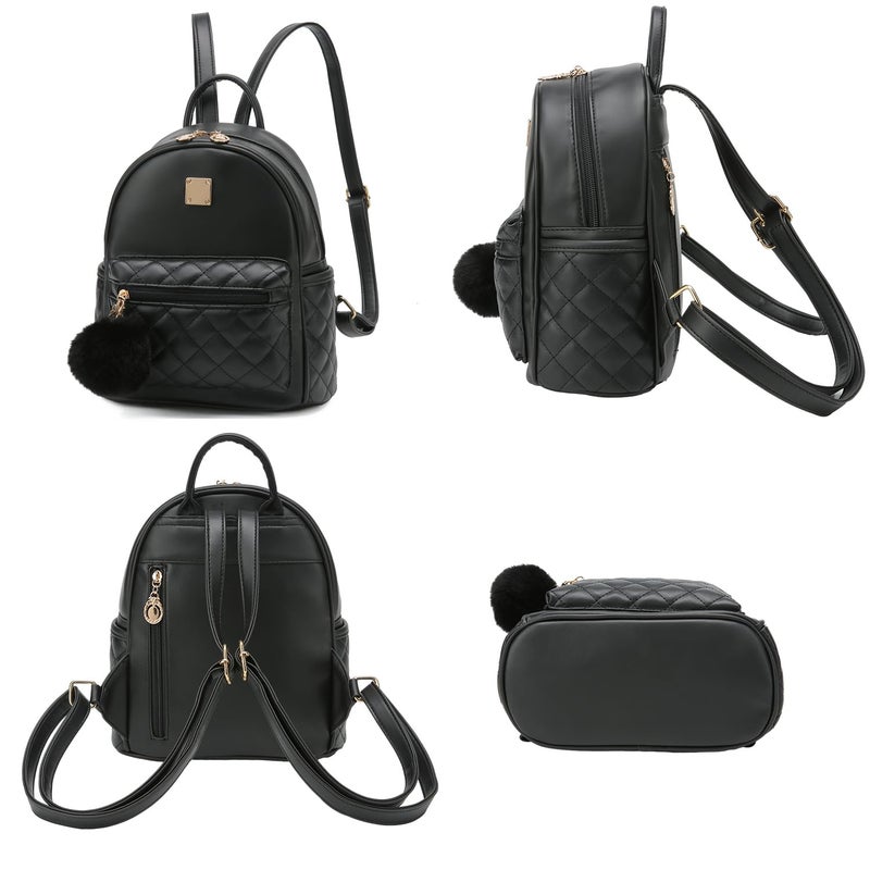 Barsine Girls Fashion Mini Backpack Purse Small Cute Plaid Leather Women Backpacks Little Bag (Black) - Image 3