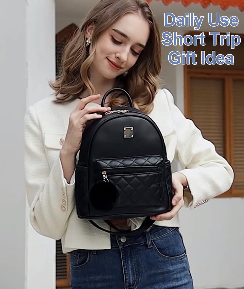 Barsine Girls Fashion Mini Backpack Purse Small Cute Plaid Leather Women Backpacks Little Bag (Black) - Image 2