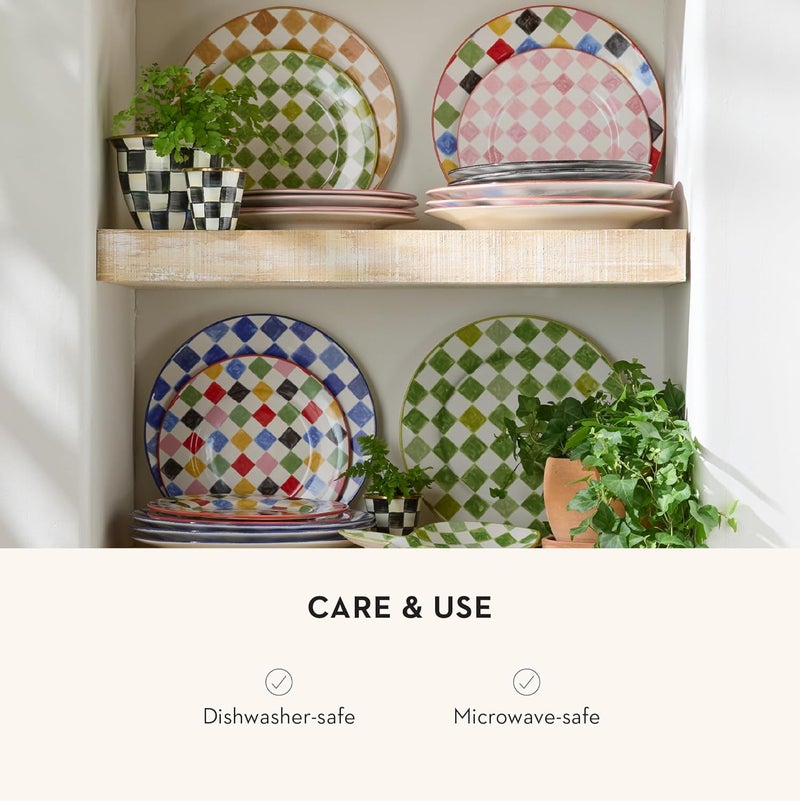 mackenzie childs MACKENZIECHILDS Stoneware Dinner Plate DishwasherSafe and MicrowaveSafe Plate 11 Inches Multi Check - Image 5