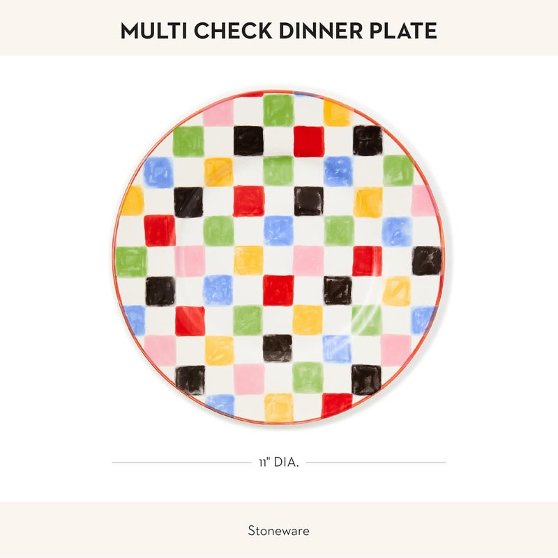 mackenzie childs MACKENZIECHILDS Stoneware Dinner Plate DishwasherSafe and MicrowaveSafe Plate 11 Inches Multi Check - Image 4