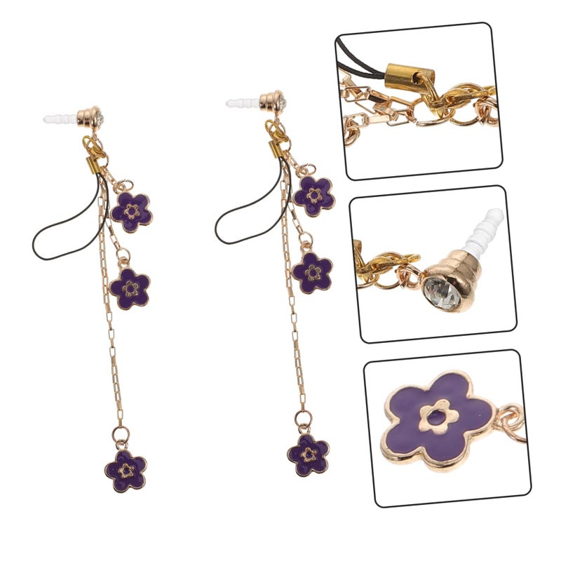 2Pcs Floral Dust Plugs 3.5mm Headphone Jack Decoration Cute Phone Charms For Smartphones Anti Dust Cover Colorful Flower Design - Image 5