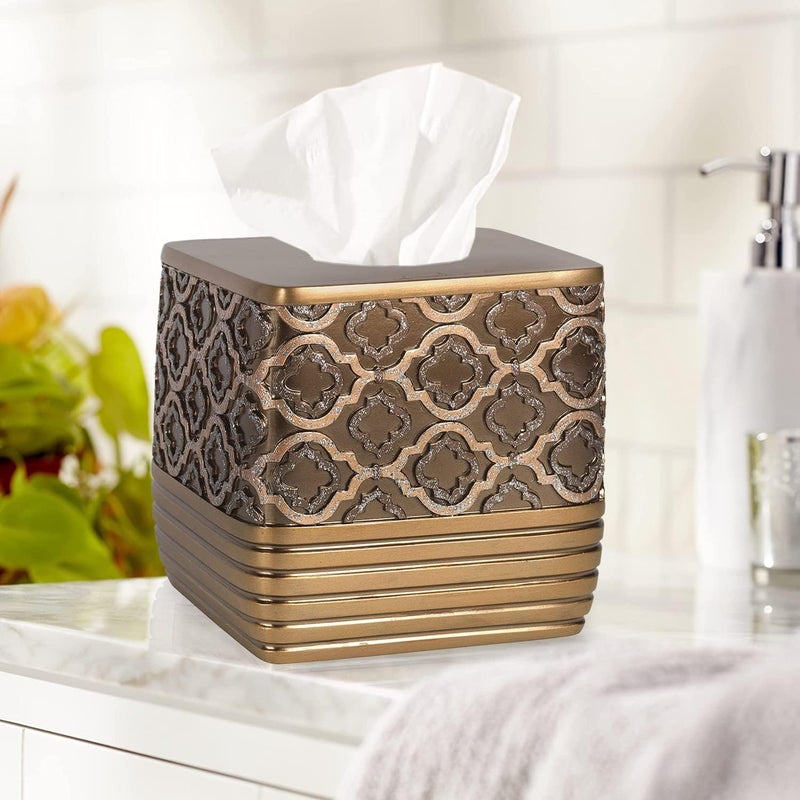 Popular Bath Tissue Box, Spindle Collection, Gold - Image 2