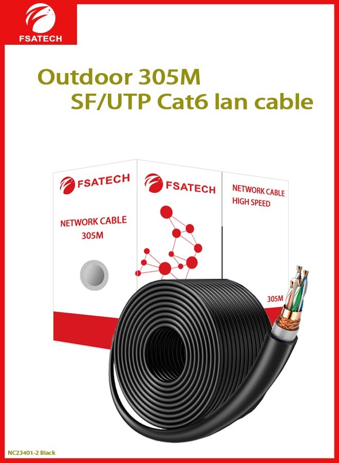 FSATECH NC23401-2 S/FTP Cat6 23AWG كابل حماية مزدوج نحاسي كامل 305 متر/طبل مقاوم للماء والأشعة فوق البنفسجية - Image 1