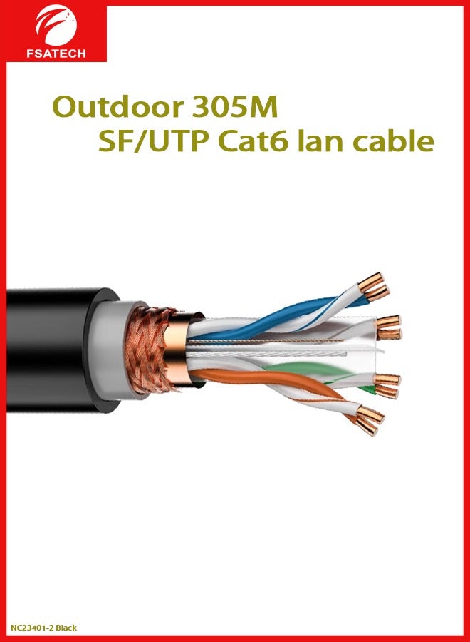 FSATECH NC23401-2 S/FTP Cat6 23AWG كابل حماية مزدوج نحاسي كامل 305 متر/طبل مقاوم للماء والأشعة فوق البنفسجية - Image 3