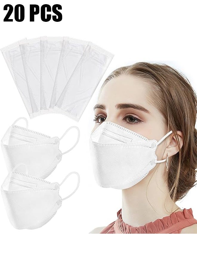 Ba Love 20 Pcs KF94 White Face Masks for Adults, 4-Ply Protective Masks, 3D Design with Soft Ear Loops, Comfortable & Breathable Daily Use Mask - Image 1
