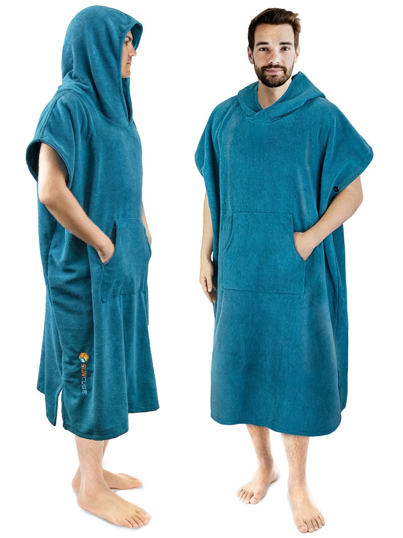 Suncube SUN CUBE Surf Poncho Changing Robe with Hood, Thick Quick Dry Microfiber Wetsuit Changing Towel for Surfing Beach Swim Outdoor Sports Men, Absorbent Wearable Towel Cover Up, Turquoise Sea Blue - Image 1