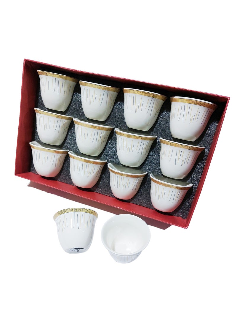 ALSAHAH 12-Piece Arabic Coffee Cup Set White/Gold - Image 1