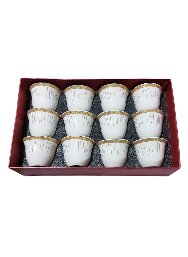 ALSAHAH 12-Piece Arabic Coffee Cup Set White/Gold - Image 2