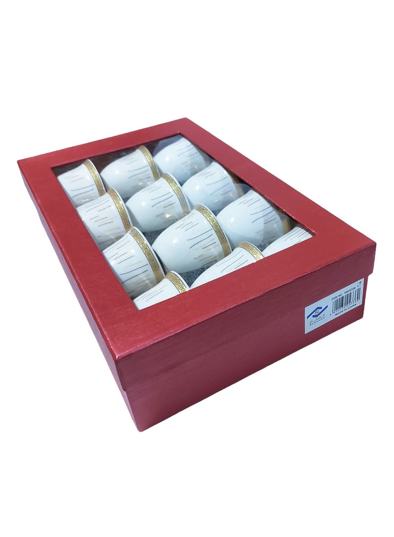 ALSAHAH 12-Piece Arabic Coffee Cup Set White/Gold - Image 3