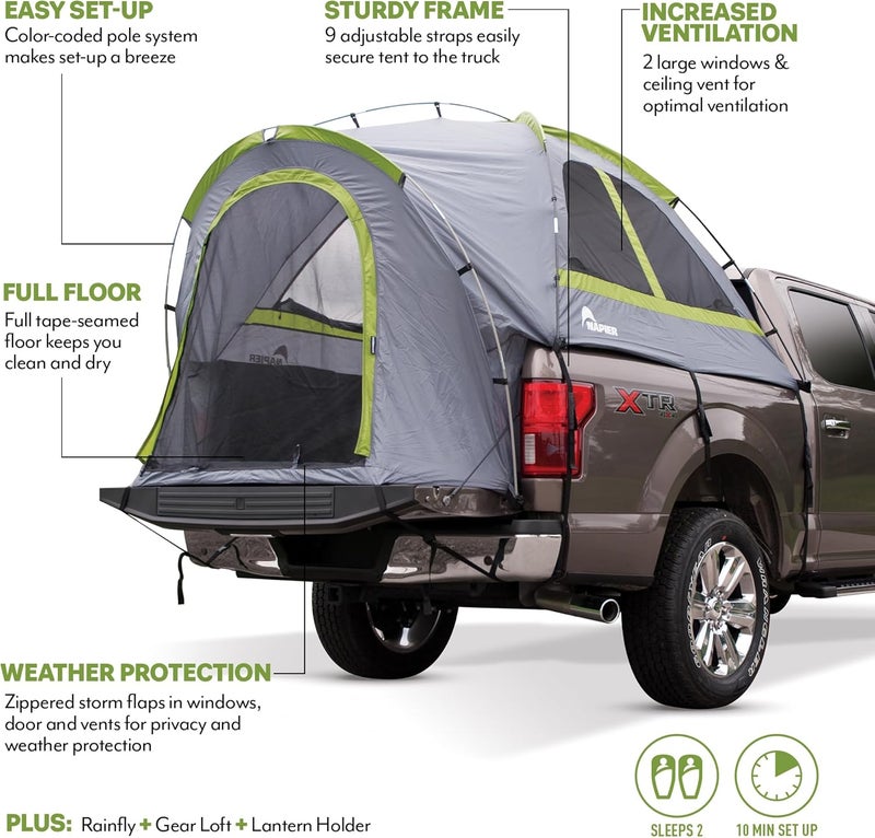 Napier Backroadz Truck Tent | Pickup Truck Bed Camping Tent | Rainfly for Water Protection | Sturdy and Spacious 2-Person Truck Tent | Easy 10-Minute Setup | Gray/Green - Image 4