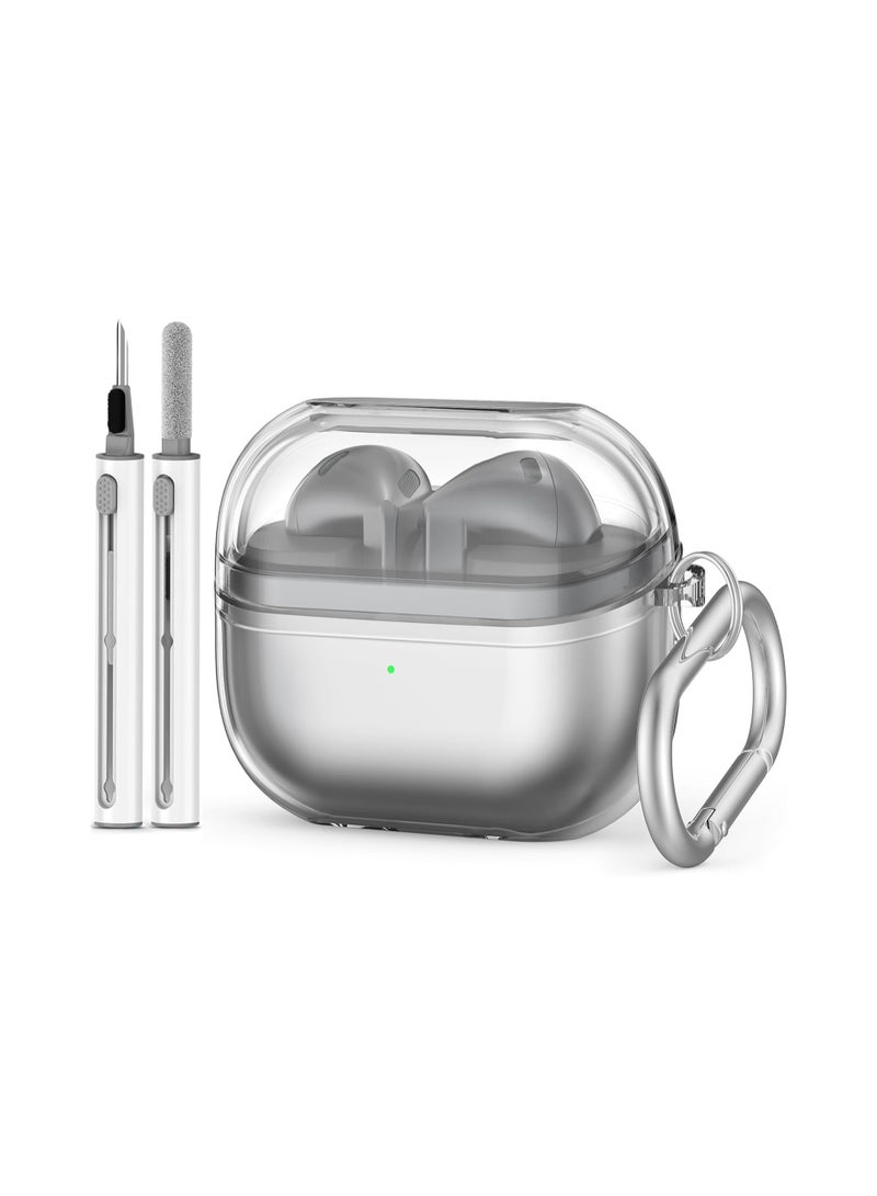 دكينج متوافق مع Samsung Galaxy Buds3 / 3Pro ، غلاف سماعة TPU الشفاف مع فرشاة تنظيف وحلقة تسلق (مضاد للأصفر) يدعم الشحن اللاسلكي. واضح - Image 1