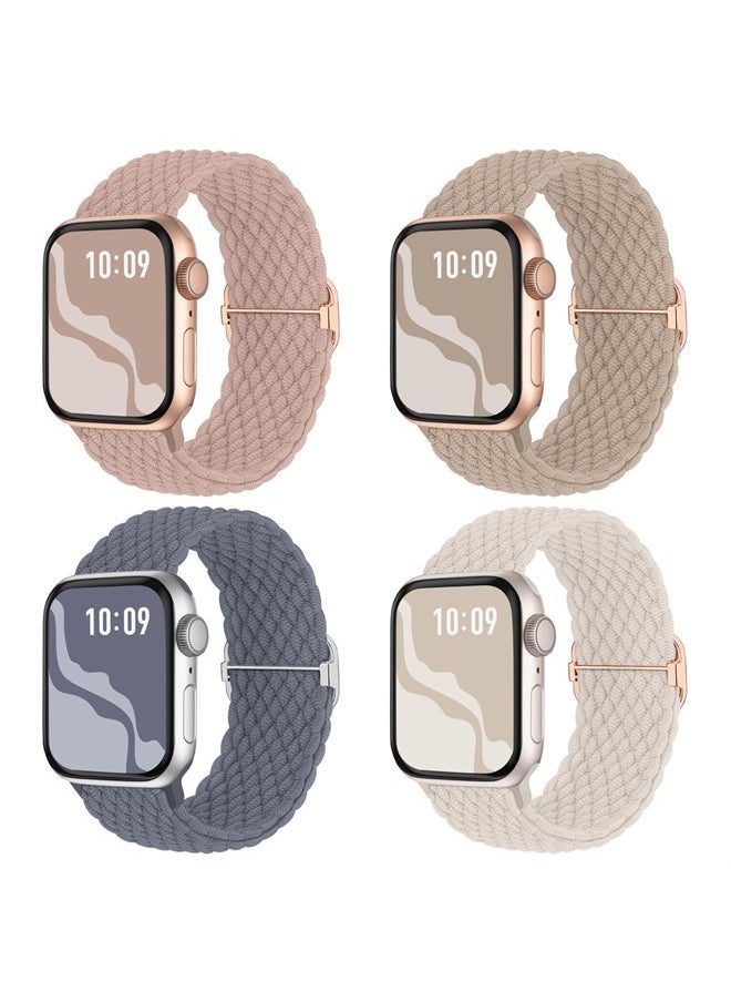 Suitisbest - Braided Stretchy Solo Loop Compatible for Apple Watch Band 38mm 40mm 41mm 42mm 44mm 45mm 49mm for Women Men, Nylon Elastic Straps Wristbands for iWatch Series 8 7 6 SE 5 4 3 2 1 Ultra, 4Packs - Image 1