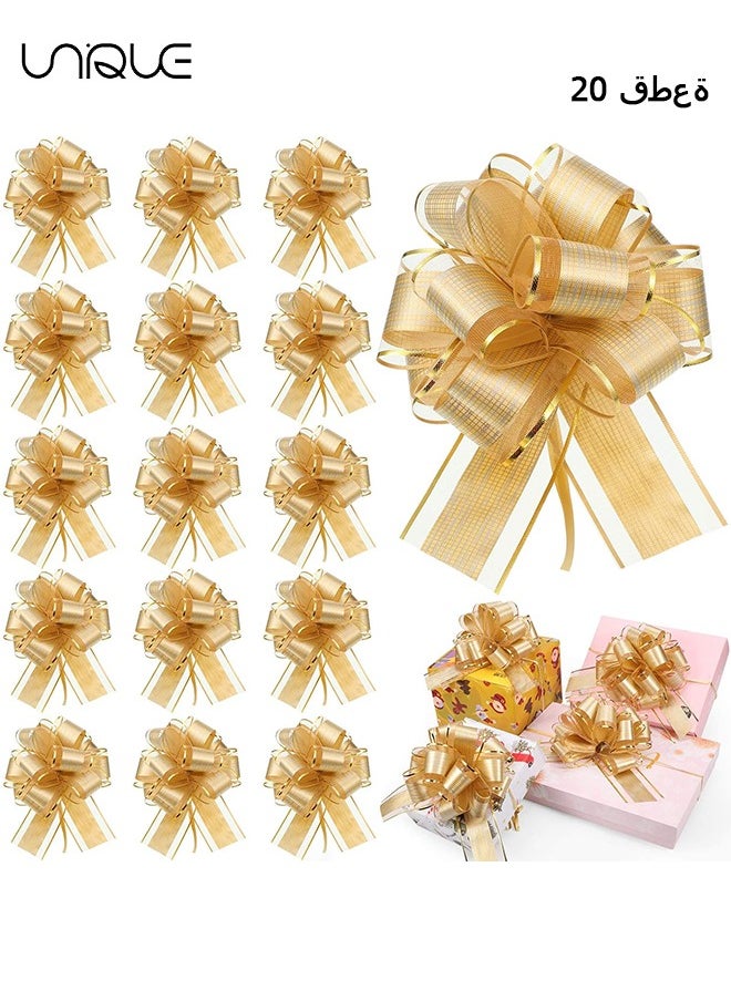 Unique 20 Pieces Pull Bow Wrapping, Ribbon Pull Bows, for Wedding Baskets, Multicolor Ribbon Bow to Wrap Box or Floral Decoration, 6 Inches Diameter, (Gold)  - Image 1