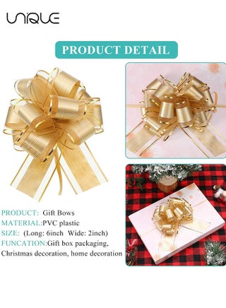 20 Pieces Pull Bow Wrapping, Ribbon Pull Bows, for Wedding Baskets, Multicolor Ribbon Bow to Wrap Box or Floral Decoration, 6 Inches Diameter, (Gold) - view 2