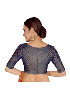 Studio Shringaar Studio Shringaar Women's Readymade Brocade Elbow Length Sleeves Saree Blouse (Navy Blue, 34)  - Image 2