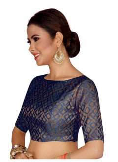 Studio Shringaar Studio Shringaar Women's Readymade Brocade Elbow Length Sleeves Saree Blouse (Navy Blue, 34)  - Image 4