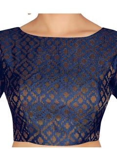 Studio Shringaar Studio Shringaar Women's Readymade Brocade Elbow Length Sleeves Saree Blouse (Navy Blue, 34)  - Image 3