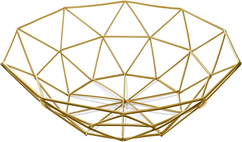 IBWell Geometric Metal Wire Fruit Bowl Iron Arts Fruit Storage Baskets for Kitchen Counter Gold Normal - Image 1