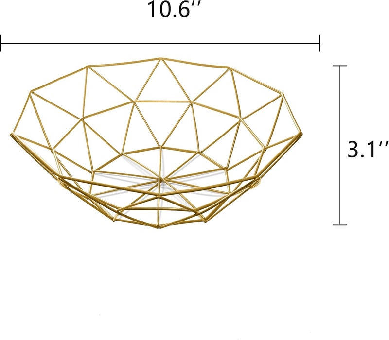 IBWell Geometric Metal Wire Fruit Bowl Iron Arts Fruit Storage Baskets for Kitchen Counter Gold Normal - Image 2