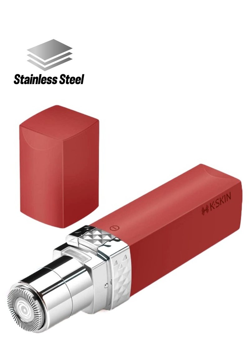 K.SKIN Facial Hair Removal for Women, Painless Touch & Waterproof Shaver Razor Flawless Women's Hair Remover for Peach Fuzz Fine Hair Face Upper Lip Chin (Red) - Image 1